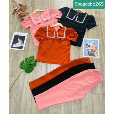 Set đồ nữ,đồ bộ nữ mặc nhà thiết kế lửng 9 tấc vải thô đũi BL 72 size 45-57kg.