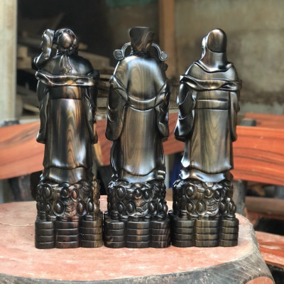 Bộ tượng phật tam đa phúc lộc thọ bằng gỗ mun hoa kt cao 50×15×13cm