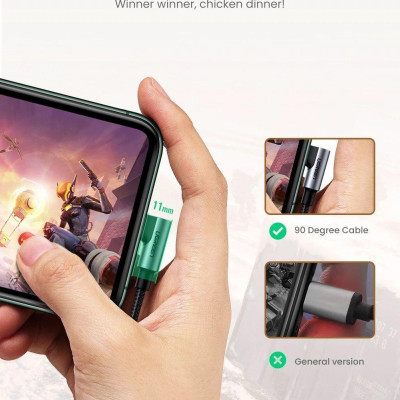 Ugreen UG60763US305TK 1M MFI đầu lightning bẻ 90 độ cáp USB type C ra Lightning bọc nhôm chống nhiễu màu đen - HÀNG CHÍNH HÃNG