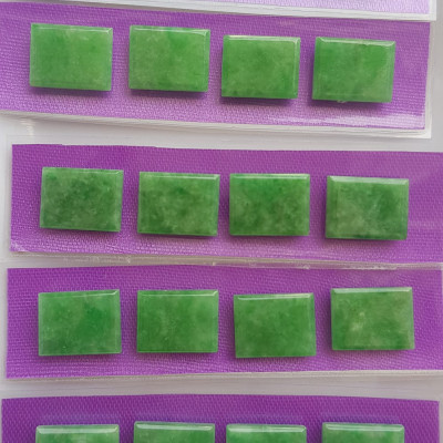 BỘ Lắc Tay Mới 4 viên Hình Chữ Nhật Vuông Xanh Ngọc Tươi đều bóng đẹp Size Dài 14mm x Ngang 12mm x cao 3mm Đá Ngọc Cẩm Thạch tự nhiên Nữ mệnh mộc hỏa thủy bọc vàng đeo đẹp sang món quà tặng ý nghĩa gửi đến Mẹ và người thân ạ