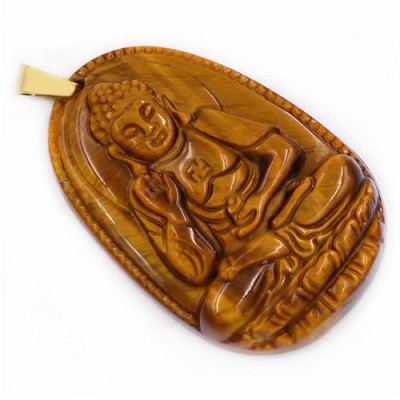 Vòng đeo cổ phật A Di Đà đá mắt hổ 3.8cm - Phật bản mệnh tuổi Tuất, Hợi - Mặt phật size nhỏ