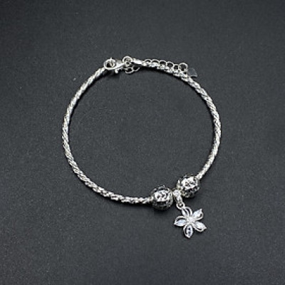 Lắc Tay Bạc Nữ Kiểu Xoắn Kép Mix Charm Xinh BẠC HIỂU MINH LTU653 