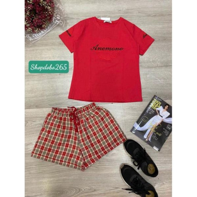 Set đồ nữ, đồ ngủ mặc nhà đùi thun phối sọc kaki BN 04 họa tiết dễ thương.