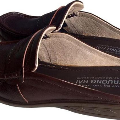 Dép bít mũi nam Trường Hải da bò cao cấp đế cao su màu nâu bò BM217