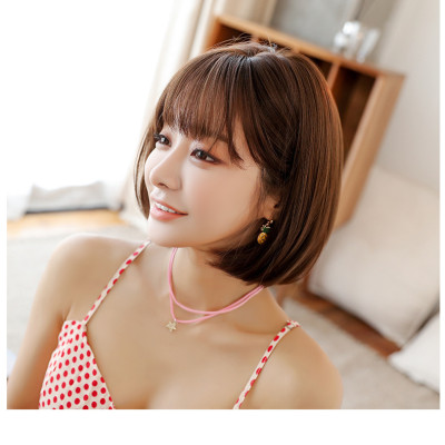 Tóc giả nữ nguyên đầu hàn quốc, kiểu ngắn, mái thưa tặng kèm lưới trùm tóc, giống hình 90%, tóc tơ nhân tạo chịu nhiệt