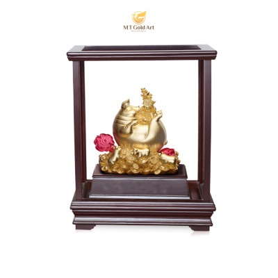 Tượng heo tài lộc dát vàng 24K(17x29x34 cm) MT Gold Art- Hàng chính hãng, trang trí nhà cửa, phòng làm việc, quà tặng sếp, đối tác, khách hàng, tân gia, khai trương 