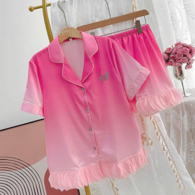 Bộ Đồ Ngủ B291 Lụa Quảng Châu Cao Cấp Đính Đá Thiên Nga Xinh Xắn