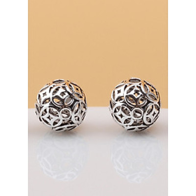 Combo 2 cái charm bạc hình cầu họa tiết hoa văn xỏ ngang - Ngọc Quý Gemstones