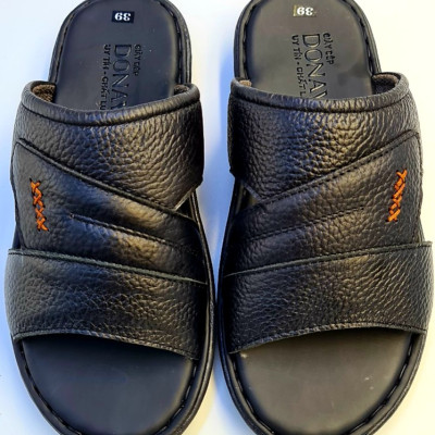 Dép quai ngang nam da bò tự nhiên DONAVY cao cấp kiểu dấu X may chắc chắn DQN4X