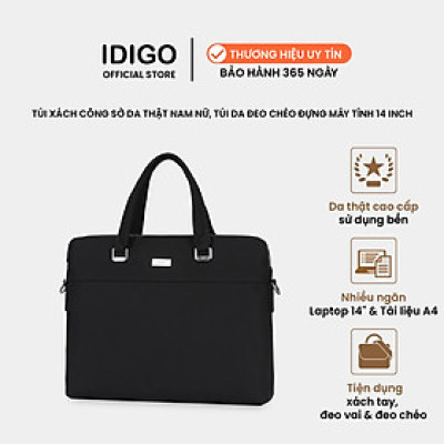 Túi đựng laptop 14 inch da thật, túi xách công sở nam nữ đựng tài liệu A4 IDIGO MB1 - 20000