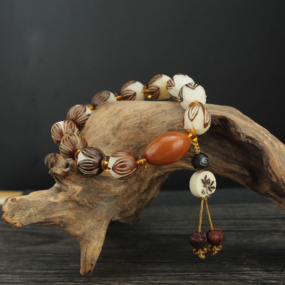 VÒNG TAY , CHUỖI HẠT BỒ ĐỀ ĐẠI KIM TIỀN BẠCH NGỌC KHẮC HOA SEN TÀI LỘC