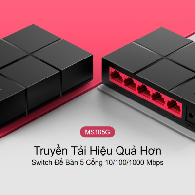 Bộ Chia Tín Hiệu Switch Để Bàn Mercusys MS105G 5 Cổng 10/100/1000 Mbps - Hàng Chính Hãng