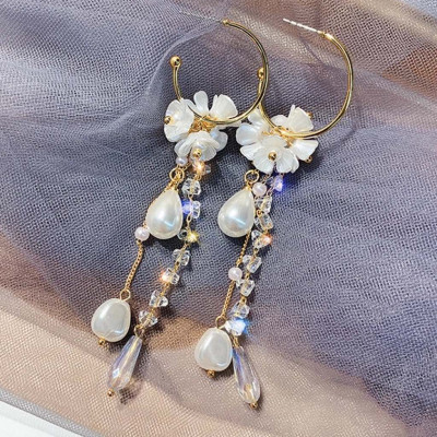 Earrings đeo tai hình bông ngọc dáng dài thời trang vintage