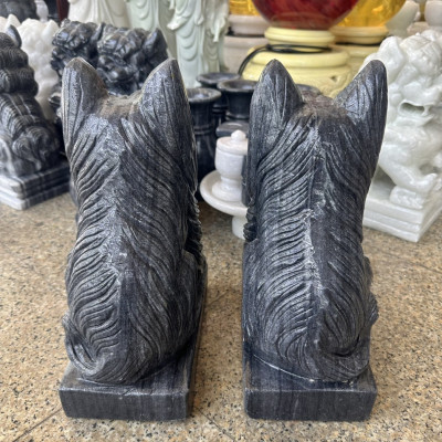 Cặp tượng chó đá phong thủy đá cẩm thạch đen gác cổng - Cao 30 cm