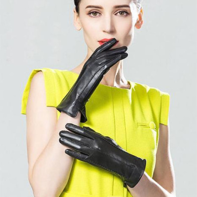 Găng tay nữ BHY8792 Bao tay nữ, da cừu thật, đơn giản, lót lông, tích hợp cảm ứng, ấm áp.