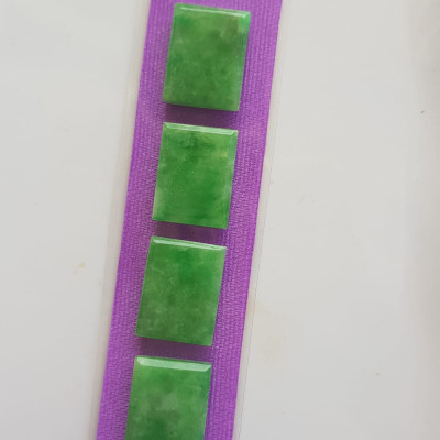 BỘ Lắc Tay Mới 4 viên Hình Chữ Nhật Vuông Xanh Ngọc Tươi đều bóng đẹp Size Dài 14mm x Ngang 12mm x cao 3mm Đá Ngọc Cẩm Thạch tự nhiên Nữ mệnh mộc hỏa thủy bọc vàng đeo đẹp sang món quà tặng ý nghĩa gửi đến Mẹ và người thân ạ