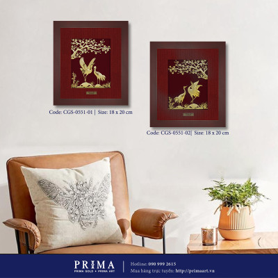 Tranh Vàng 24K PRIMA ART - HẠC VÀNG VÀ CÀNH MAI 1 - Kích thước 25 x 29 cm - CGS-0551-02