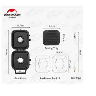 Bếp gas đôi gấp gọn kèm khay nướng gang NatureHike NH22RJ003