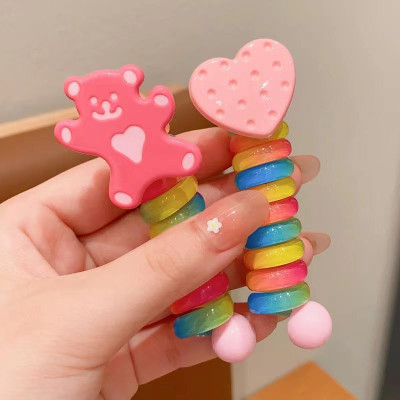 Dây Cột Tóc Dạng Lò Xo Xoắn Tạo Kiểu Màu Cầu Vồng Có Đính Hoa