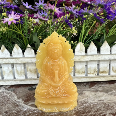 Tượng Phật Bà Quan Âm ngồi đài sen 2 mặt đá ngọc hoàng long