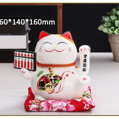Mèo Thần Tài Maneki Neko Vẫy Tay Chiêu Tài Lộc Bằng Gốm Sứ Tặng Kèm Túi Lót PaKaSa - Hàng Chính Hãng 