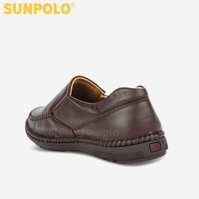Giày mọi nam da bò đế cao su mũi tròn SUNPOLO MOI015 có big size 45 46