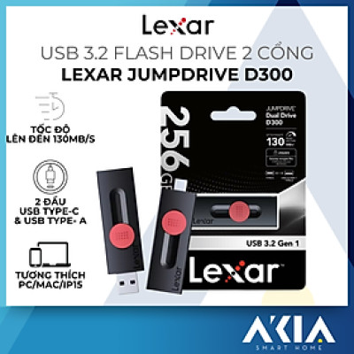 USB 2 in 1 Type C/ Type A Lexar D300 Dual Drive 32GB/ 64GB/ 128GB/ 256GB, tốc độ đọc 130MB/s - HÀNG CHÍNH HÃNG