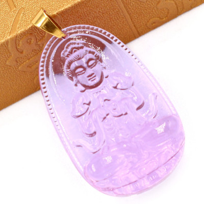 Mặt dây chuyền phật Đại Nhật Như Lai pha lê tím 5cm - Phật bản mệnh tuổi Mùi, Thân