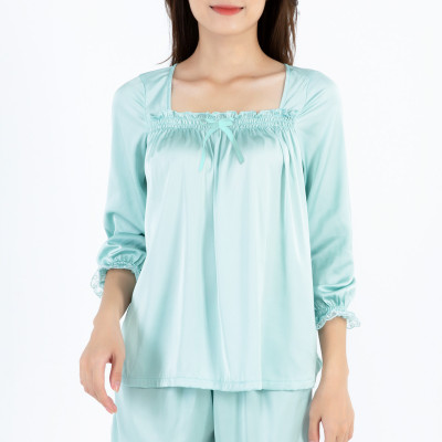 Combo Áo tay lửng phối ren & Quần đùi phối ren LMcation Queen - Màu Bạc Hà