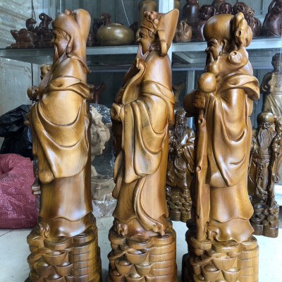 Tượng phật tam đa phúc lộc thọ bằng gỗ bách xanh kt cao 40×11×13