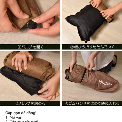 Lysin - gối đầu tự bơm hơi chất liệu da lộn siêu rộng 70cm thoải mái cắm trại dã ngoại camping, picnic du lịch