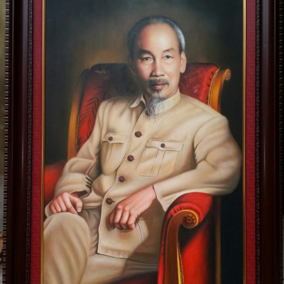Tranh vẽ sơn dầu-Chủ tịch Hồ Chí Minh-chụp trong điện Kremlin Matscova 10-1957