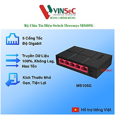 Bộ Chia Tín Hiệu Switch Để Bàn Mercusys MS105G 5 Cổng 10/100/1000 Mbps - Hàng Chính Hãng