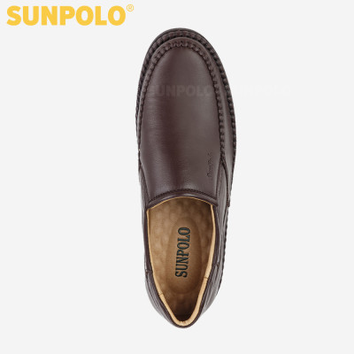 Giày mọi nam da bò đế cao su mũi tròn SUNPOLO MOI015 có big size 45 46