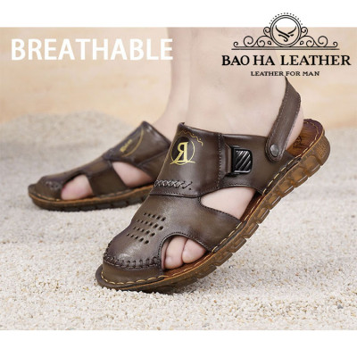 Dép bịt mũi nam da bò thật BHD6732 Giày sandal nam quai ngang