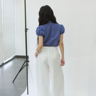 DOTTIE - Áo sơ mi kiểu nhún ngực - Xanh - T1116