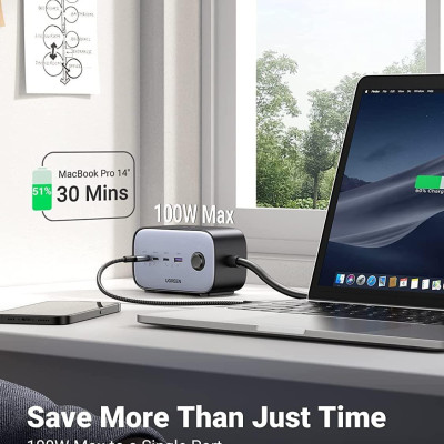 Ugreen UG40896CD270TK 100W Màu Xám Bộ sạc DigiNest Pro gồm 3 cổng USB-C và 1 cổng USB-A chuẩn cắm US - HÀNG CHÍNH HÃNG