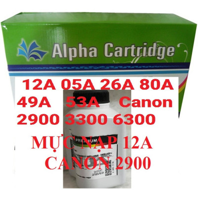 Mực nạp 12A hàng chính hãng Alphacartridge dành cho hộp mực 26A 05A 49A FX9  máy in Canon 2900 3000 3300 6300 251dw 252dw HP 1010 1020 2055 Pro 400 m402 m402nw 1230 