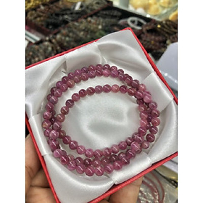 Vòng đeo tay, lắc tay phong thủy quấn 3 vòng đá tourmaline hồng