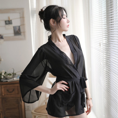 Đồ ngủ Sexy kiểu áo sơ mi che quần quyến rũ - Màu đen