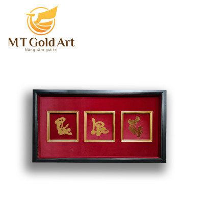 Tranh chữ Phúc – Lộc – Thọ Thư Pháp dát vàng 24k( 50x90cm) MT Gold Art- Hàng chính hãng, trang trí nhà cửa, phòng làm việc, quà tặng sếp, đối tác, khách hàng, tân gia, khai trương 