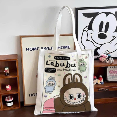 Túi xách nữ túi tote chất liệu vải họa tiết hoạt hình labubu kích thước 38 * 32cm đi chơi tiện lợi
