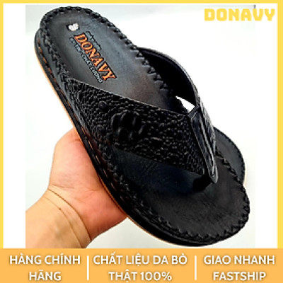  DÉP KẸP NAM DA BÒ THẬT 100% DONAVY CAO CẤP ,IN VÂN CÁ SẤU NỔI BẬT DOKB