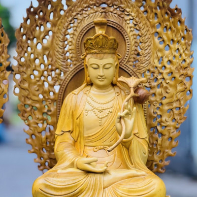 Bộ Tượng phật tây phương tam thánh bằng gỗ gõ vàng kt 90×48×48cm