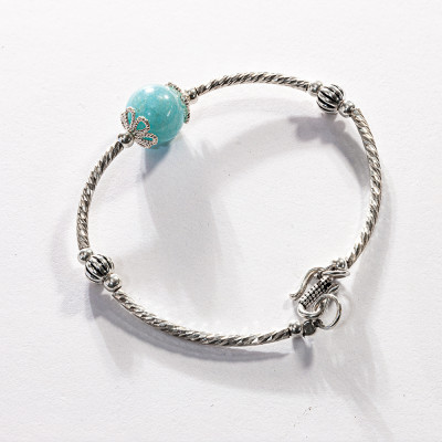 Vòng tay phong thủy đá Aquamarine mix bạc 925 VK010