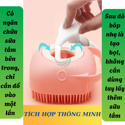 Bàn Chải Tắm Silicon 2 Trong 1 Tạo Bọt & Massage Toàn Thân-Bàn Chải Tắm Silicon Có Ngăn Chứa Sữa Tắm Thông Minh-Dụng Cụ Chà Lưng, Làm Sạch Cơ Thể Silicon Mềm Mại-Bàn Chải Tắm Cho Bé Và Người Lớn – Silicon Mềm, An Toàn