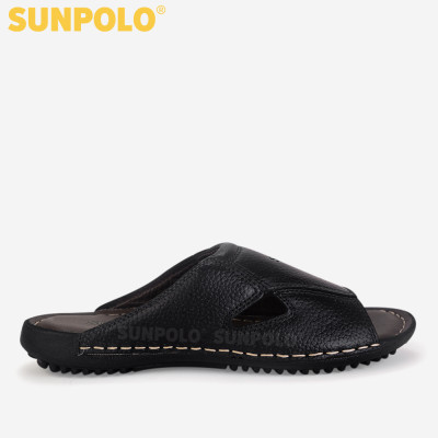 Dép nam quai ngang da bò đế cao su DQN020 phiên bản đen