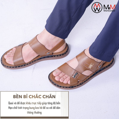 Dép Sandal Nam Da Bò - DK01 Đế Khâu Đúc Nguyên Khối, Đường Khâu Chắc Chắn, Đế Massage Mềm Mại Êm Chân
