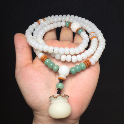 VÒNG CHUỖI 108 HẠT BẠCH NGỌC BỒ ĐỀ TỰ NHIÊN KHẮC TÚI TIỀN KÈM HỘP ĐỰNG