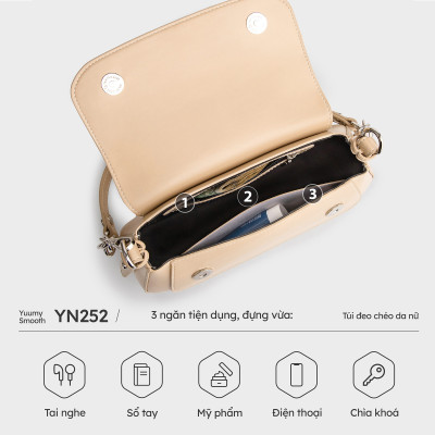 Túi Yuumy ( Thời trang nữ phối nắp gập size 25 - Túi đeo chéo da Smooth YN252 )
